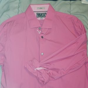 Bubble Gum Pink Fitted Dress Shirt long sleeve